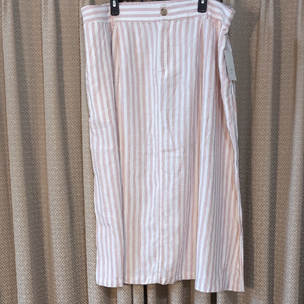 NWT Women's Size 1X A New Day Linen Pink & Cream Striped Skirt With Pockets